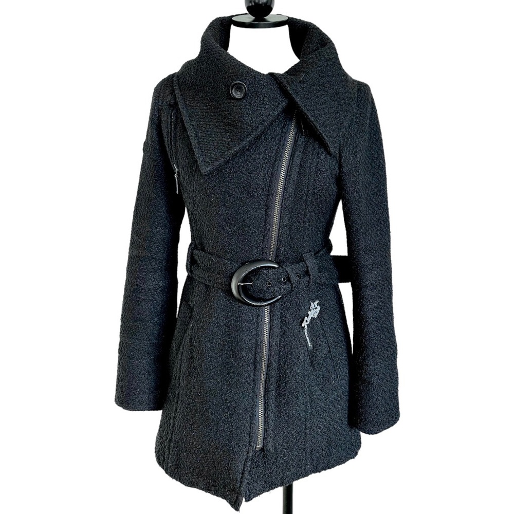 Khujo Original Ivy Jacket Asymetrical Exposed Zip Belted Black Size Small